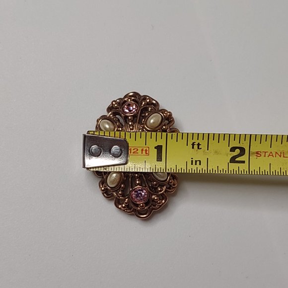 Vintage Gold Tone With Pink Stones Oval Shaped Brooch - Picture 12 of 16